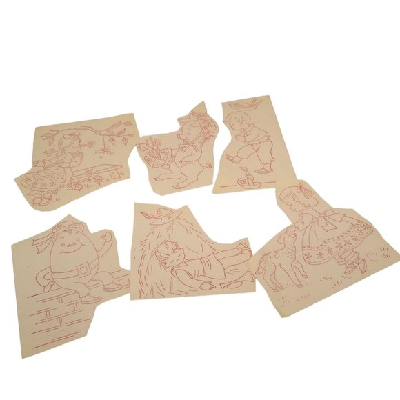 Vintage Nursery Rhyme Transfer Patterns, MCM Workbasket Iron On Transfers, 1960s - Picture 1 of 3